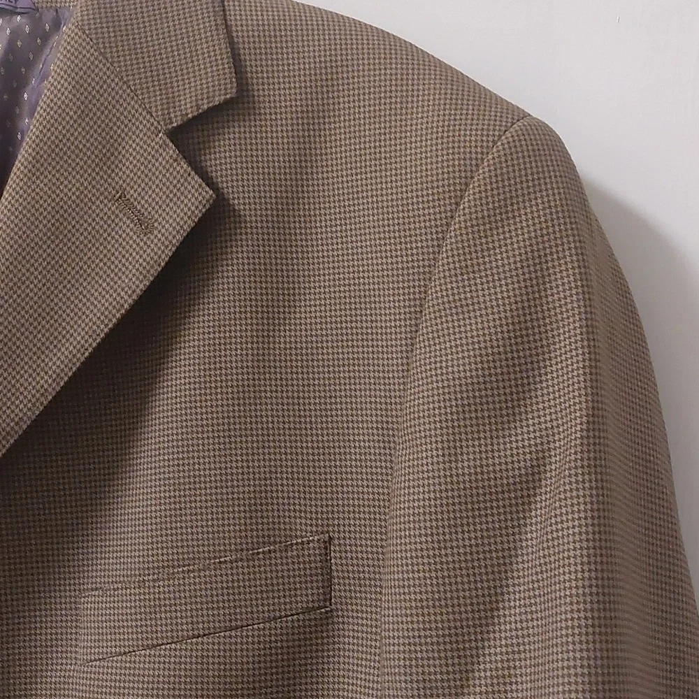 Earvin Magic Johnson Signature Brown Mini Houndstooth 4-Button Blazer Mens Sz44L